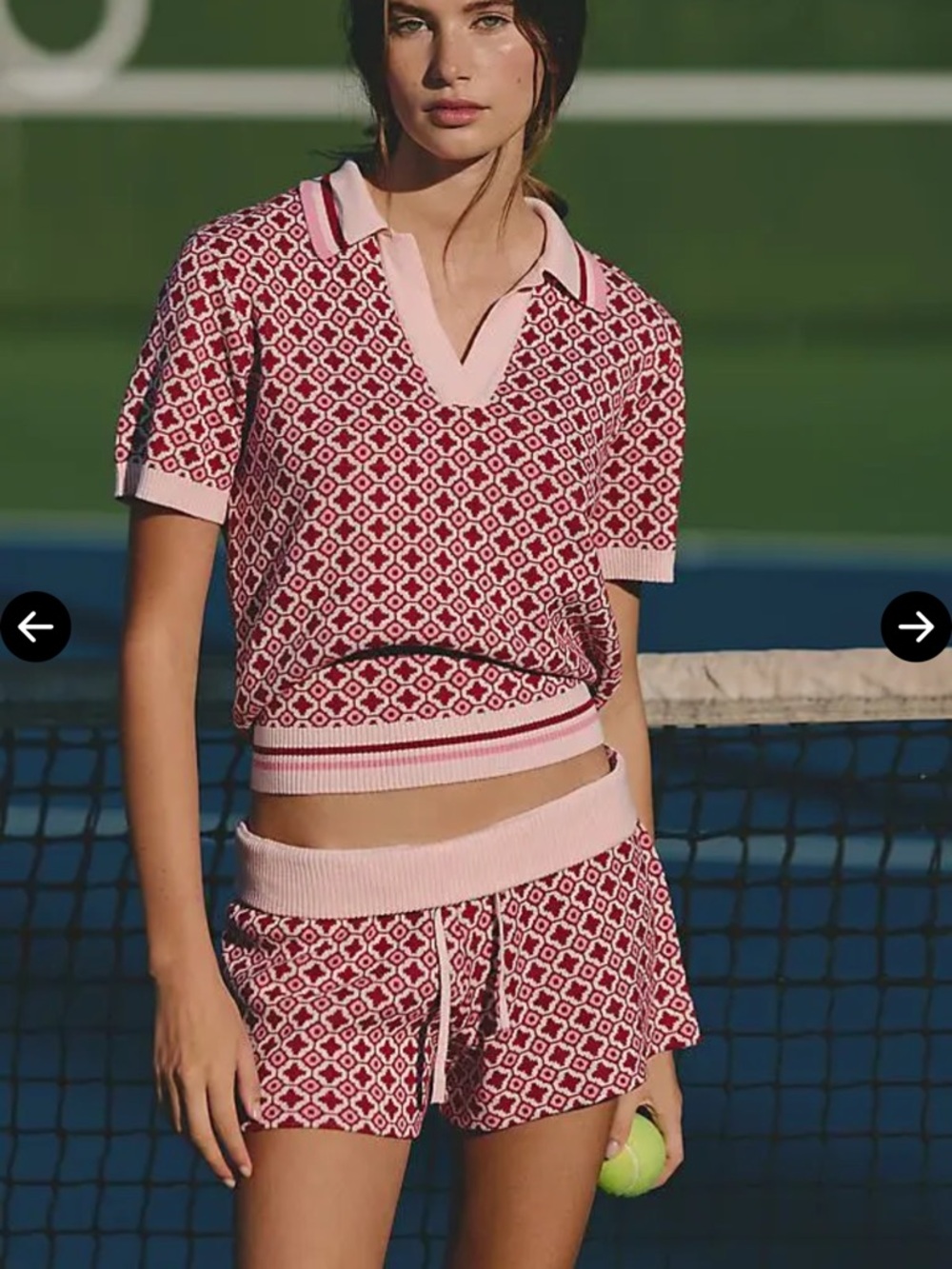 Beach Riot Pink & White Geometric Knit Polo Top only